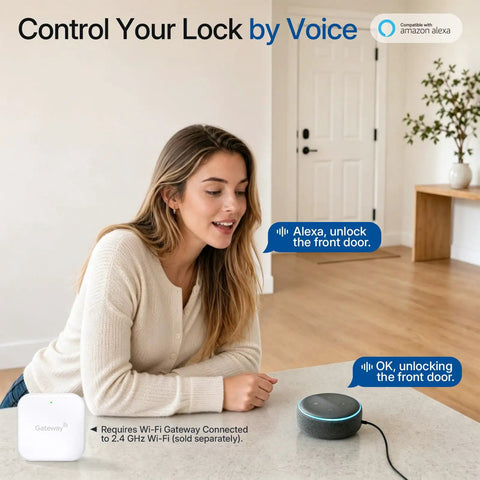 Hassle Free Smart Keyless Deadbolt With Touch Screen Fingerprint Reader and Mobile App Access Rock Solid Front Door Lock setup activated by Alexa voice control.