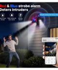 Knockout Quality Outdoors Wireless Security Cam Featuring Sharp AI Human Detection And Crisp 720P HD Video and strobe alarm deterring intruders.