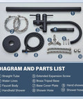 Parts list for Dope Matte Black Freestanding Tub Filler Faucet With Shower And Handheld Sprayer Two Handle Floor Mount Stand Mixer Valve