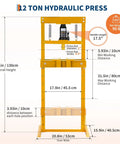 Heavy Duty 12 Ton Hydraulic Shop Press With Sturdy H Frame dimensions, showing 51.1in height and 20.8in width for axle straightening.