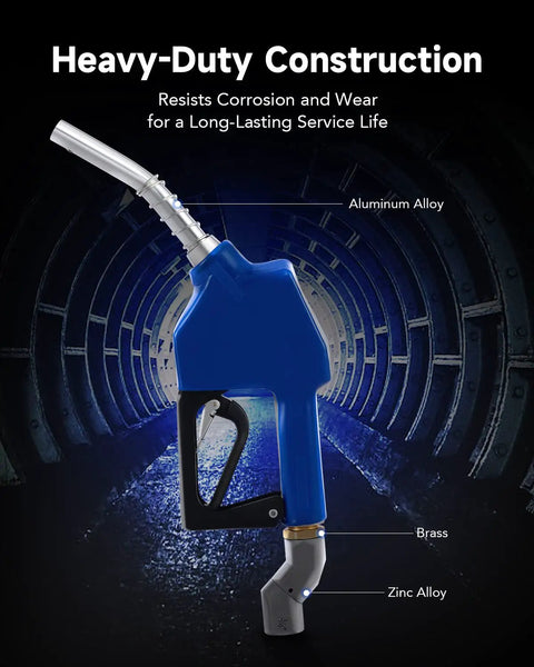 Automatic Fuel Nozzle Kit With Three Quarter Inch NPT Connection Auto Shut Off 360 Degree Hose Swivel Thirteen Sixteenth Inch Spout