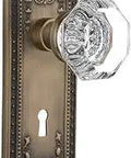 Meadows Plate With Keyhole And Waldorf Crystal Privacy Knob, Old-School Vibe Solid Brass Door Hardware Set, Antique Brass Finish