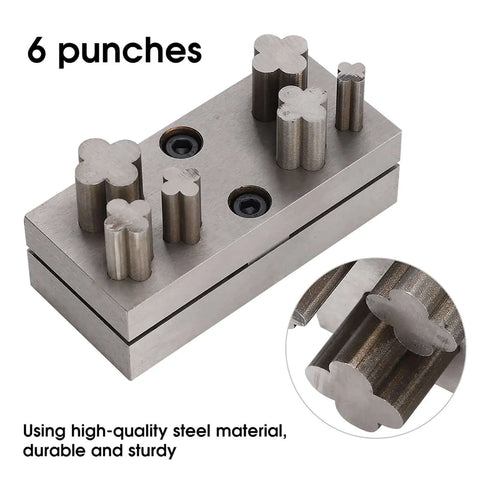 Four Leaf Clover Punch Die Disc Set With Six Steel Hole Punches for Jewelry Making, Portable Hand Tool Kit, DIY Metal Crafting