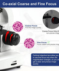 Kid-Friendly High Magnification Microscope For Adults And Kids, 100X-2000X Metal Body With Dual LED Illumination, focus knob detail