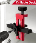 Adjustable Cabinet Door Installer Tool With Removable Base And Aluminum Alloy Construction, Quick Hole Opening, red color on cabinet door