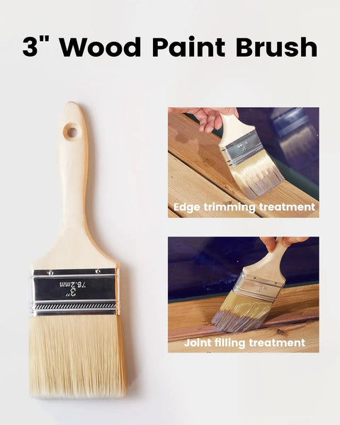3-inch wood paint brush for edge trimming and joint filling, part of 7.5-Inch Heavy-Duty Deck Brush Kit With 51 Inch Adjustable Extension Rods