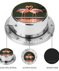Stainless Steel Countdown Timer With Magnetic Base Featuring Pink Flamingos Kiss In The Lake Design For Kitchen And Baking