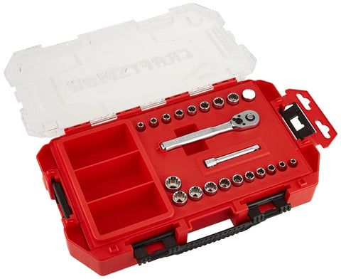 22 Piece One Quarter Inch Drive Universal Socket Set With 72 Tooth Ratchet 6 Point Sockets For Hex Torx Square Slotted Phillips Fasteners