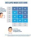 Elipse OV AG P100 Respirator Mask Size Guide for Medium Large, Medium Small, shows face length and width measurements chart.
