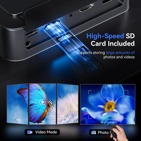 TriL110 3 Lens Digital Microscope With 10.1 Inch IPS Screen 2500X HD Coin View LCD, SD card slot shown