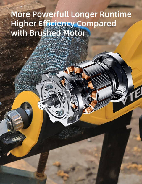 Brushless Cordless Reciprocating Saw With 3-Speed Settings, 0-3000 RPM, showing motor design for cutting efficiency