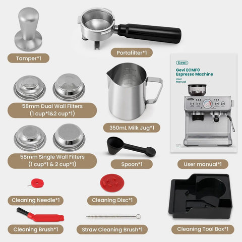 Accessories for Dual Boiler Espresso Machine With Built In Grinder And 58mm Commercial Portafilter Barista Steam Wand 31 Grind Settings