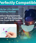Large Viewing Screen Replacement Lens Set For LYG Q800D Welding Helmet showing compatibility and protective film removal