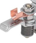 Close-up of brass nose connector on Heavy Duty 200 Amp Magnetic Welding Ground Clamp With RunOn Tab for secure arc starts.