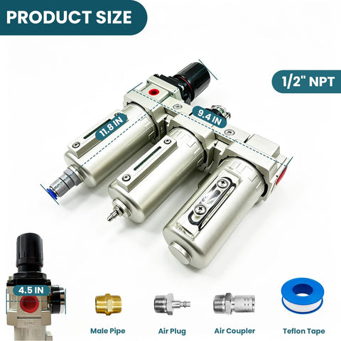 Heavy Duty Half Inch NPT Three Stage Air Drying System with Particulate Filter Coalescing Filter Desiccant Dryer and Air Regulator