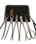 6 Piece Bonsai Tool Set Pro Grade With Concave Cutter, Knob Cutter, Jin Pliers, Wire Cutter, Bonsai Scissors, Root Hook And Black Zipper Leather Bag Included, 210mm, 3Cr13 Steel For Bonsai Creation And Maintenance displayed against a white background.