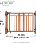 Wood Banister And Stair Safety Gate For Babies And Pets, adjustable 32 to 48 inches wide, 33 inches tall, oak finish, front view
