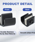 Front and back view of black zinc alloy Fifteen Sixteenth Inch Glass Door Pull Handle Set with no-drill clamps.