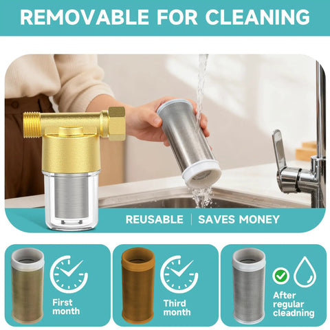 Heavy Duty Copper Water Filter For Washing Machines And Showers, 40 Micron Impurity Filtration, removable stainless filter cleaning