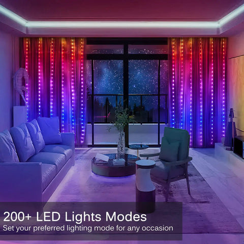 RGB LED Curtain Lights 300 LEDs 10 Ft By 10 Ft Color Changing String Fairy Lights With App Control Music Sync And Voice Sync