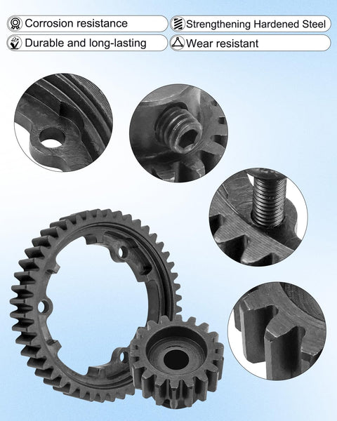 Hardened Steel 46T Spur Gear With 18T Pinion Set For Traxxas 1/5 X-Maxx 1/7 XO-1 1/10 Maxx E-Revo 2.0 VXL Replacement 6447, Built Tough, Precise Transmission, Smooth Power Delivery, Easy Fit Upgrade