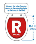 Diagram showing measurements for Round Wood Toilet Seat With Easy Off Hinges, Wiggle Free Design, and Antimicrobial Protection