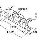 Top Tier Sliding Window Tandem Roller Assembly With 3/8 Inch Flat Brass Wheels And White Nylon Mounts For No Fuss Horizontal Slider Upgrades Two Piece Bundle dimensions diagram with measurements.