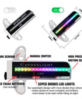 Diagram showing Next Level Ultra Bright Night Riding Wheel Lights For Bicycles Two Pack With 32 LED Patterns Waterproof, dimensions labeled.