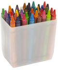 Durable plastic bin cup with assorted crayons, suitable for storing and sorting small items like nuts, bolts, screws, and crafts.