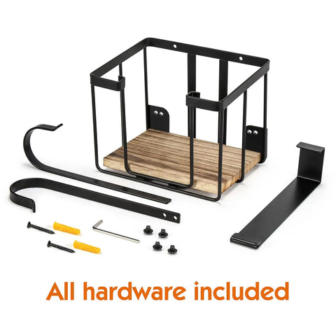 Wall Mount And Over The Door Ironing Board Holder With Large Storage Basket hardware included