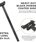 24 Inch Black T Strap Gate Hinges Set - Heavy Duty 2 Pack With 14 Mounting Screws, 4mm Thick Iron, Black Powder Coating