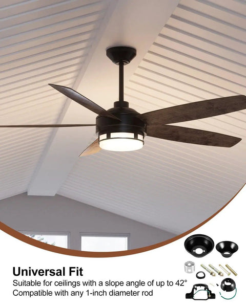 5 Piece Universal Sloped Ceiling Fan Adapter Kit For 1 Inch Rod With Mounting Bracket, Hanger Ball Top Cover And Screws, Easy Install For Sloped Ceilings Up To 42 Degrees