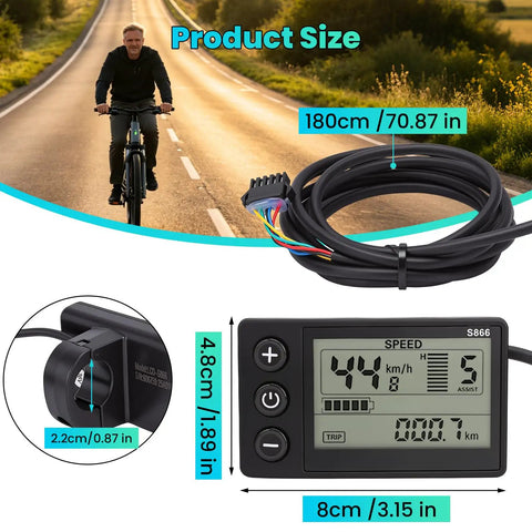 Universal LCD Electric Bike Display With Speedometer And Odometer For 24V 36V 48V E Bikes And Scooters Easy Plug And Play Control Panel 0.9 Inch Handlebar Mount Black Ride Ready