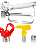 Straight Up Solid Airless Paint Spray Gun Replacement Parts Kit featuring stainless steel gun and red yellow tips for 3600 PSI jobs.