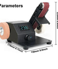 Rugged Handheld Electric Belt Sander With Comfortable Grip For Butter Smooth Woodworking Projects Efficient Sanding And Polishing Machine side view with measuring dimensions displayed.