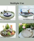 Ceramic Bird Bath For Outdoors On Ground, 9.5 Inch Green Bowl with various uses: solar fountain, deicer, plant pot, and bird bath.