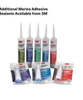Various 3M marine adhesive sealants in a range of cartridges and packaging displayed together
