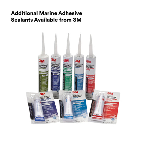 Various 3M marine adhesive sealants in a range of cartridges and packaging displayed together