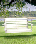 Heavy Duty 1600 LB HDPE Porch Swing For Two With Rotatable Cup Holder 4 FT Outdoor Bench Swing Adjustable Chains Two Person Hanging Porch Chair For Patio Yard Tree Garden White