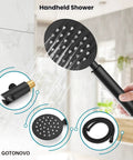 Rain Shower System With 10 Inch Round Showerhead And Handheld High Pressure Faucet Set in matte black with detailed view