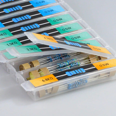 Metal Film Resistor Kit With 600 Pieces 30 Values From 1 Ohm To 1 Megaohm 1 Percent Tolerance 0.5W in transparent boxes