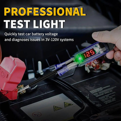 Pro Grade DC Voltage Tester Pen With LED Display 3 To 120V Range Auto Bidirectional Testing Handy Car Battery Polarity And Continuity Check Fuse Diagnostic Tool For Auto Electricals testing car battery voltage
