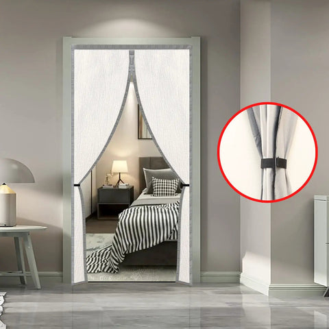 Insulated Door Screen With Full Blackout Thermal Shield, self-closing privacy curtain in bedroom, fits doors up to 36x82 inches