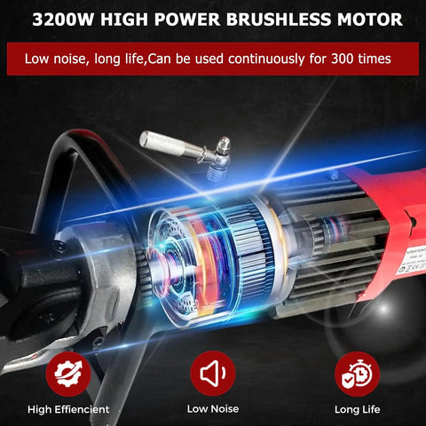 3200W High Power Brushless Motor of Professional Electric Hydraulic Rebar Bender, featuring low noise and long life for heavy-duty use.