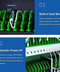 Hassle Free Phone Charging Locker And Tech Organization Hub For 40 To 60 Gadgets Featuring Rapid Charge Ports showing green device slots and chargers.
