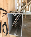 SimPull Solid Indoor 14/2 NM-B Cable With Ground For Easy Pull Installation, shown in residential junction box, 25 ft