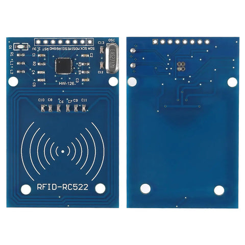 Image of 5Pcs RFID Kit With Mifare RC522 Reader Module For Development Projects, RF IC Card Sensor Module front and back view.