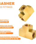 Five Pack Brass Barstock Tee Fittings One Quarter Inch By One Quarter Inch By One Quarter Inch NPT Female Pipe Fittings for Plumbing Quick Connects