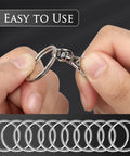 Hands holding a lobster claw clasp from 50 Piece Keychain Making Kit With Lobster Claw Clasps And Key Rings For DIY Keychains Jewelry And Lanyards