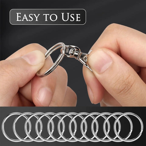 Hands holding a lobster claw clasp from 50 Piece Keychain Making Kit With Lobster Claw Clasps And Key Rings For DIY Keychains Jewelry And Lanyards